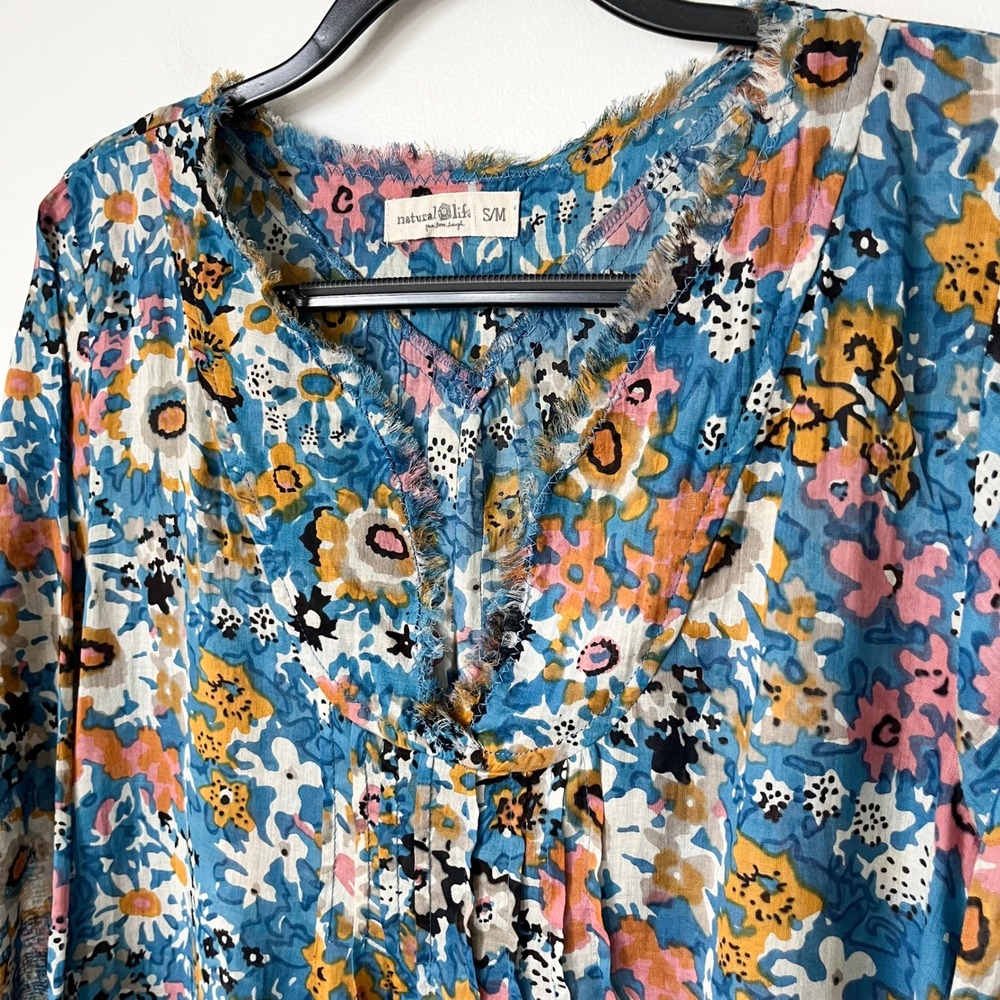 Natural Life Boho Floral Tunic Dress Swim Coverup Womens Small Medium Blue Pink - Picture 5 of 12
